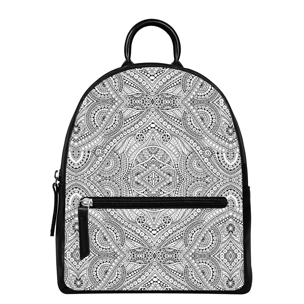 Ethnic Zentangle Pattern Print Leather Backpack