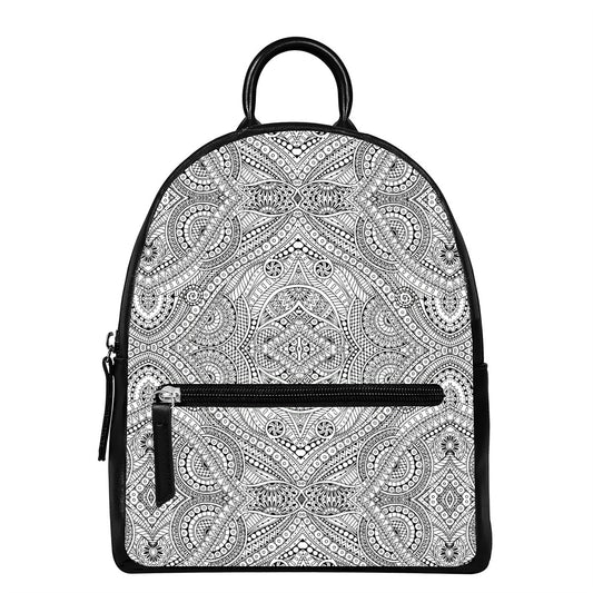 Ethnic Zentangle Pattern Print Leather Backpack