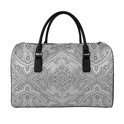 Ethnic Zentangle Pattern Print Leather Duffle Bag