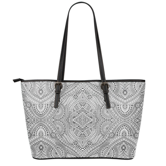 Ethnic Zentangle Pattern Print Leather Tote Bag