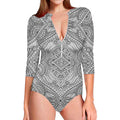Ethnic Zentangle Pattern Print Long Sleeve Swimsuit