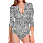Ethnic Zentangle Pattern Print Long Sleeve Swimsuit