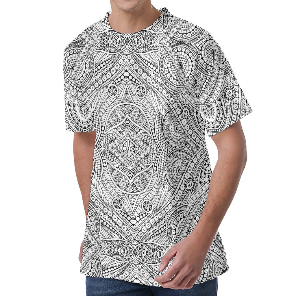 Ethnic Zentangle Pattern Print Men's Velvet T-Shirt