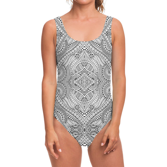 Ethnic Zentangle Pattern Print One Piece Swimsuit
