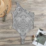 Ethnic Zentangle Pattern Print One Shoulder Bodysuit