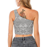 Ethnic Zentangle Pattern Print One Shoulder Crop Top