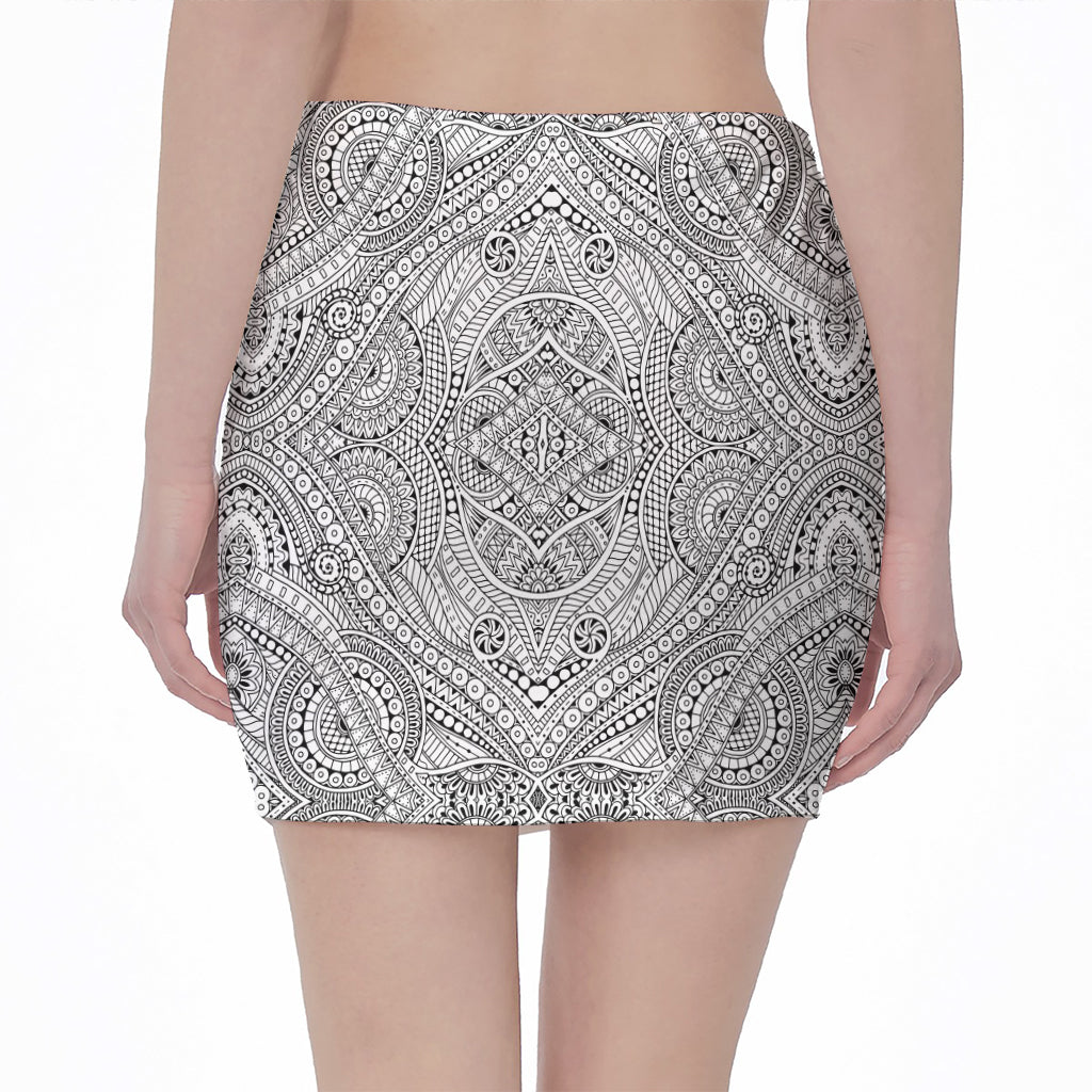 Ethnic Zentangle Pattern Print Pencil Mini Skirt