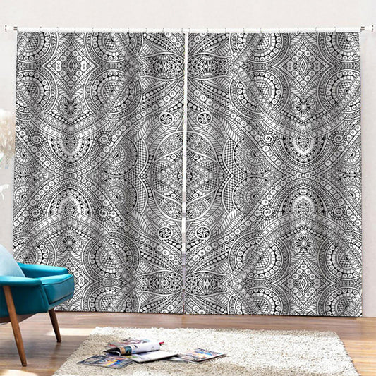 Ethnic Zentangle Pattern Print Pencil Pleat Curtains