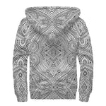 Ethnic Zentangle Pattern Print Sherpa Lined Zip Up Hoodie