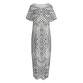 Ethnic Zentangle Pattern Print Short Sleeve Long Nightdress