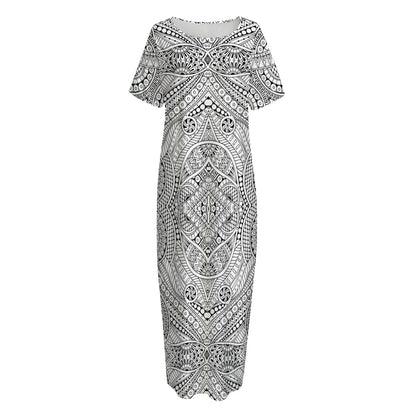 Ethnic Zentangle Pattern Print Short Sleeve Long Nightdress