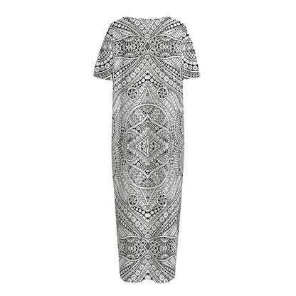 Ethnic Zentangle Pattern Print Short Sleeve Long Nightdress