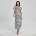 Ethnic Zentangle Pattern Print Short Sleeve Maxi Dress