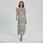Ethnic Zentangle Pattern Print Short Sleeve Maxi Dress
