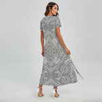 Ethnic Zentangle Pattern Print Short Sleeve Maxi Dress