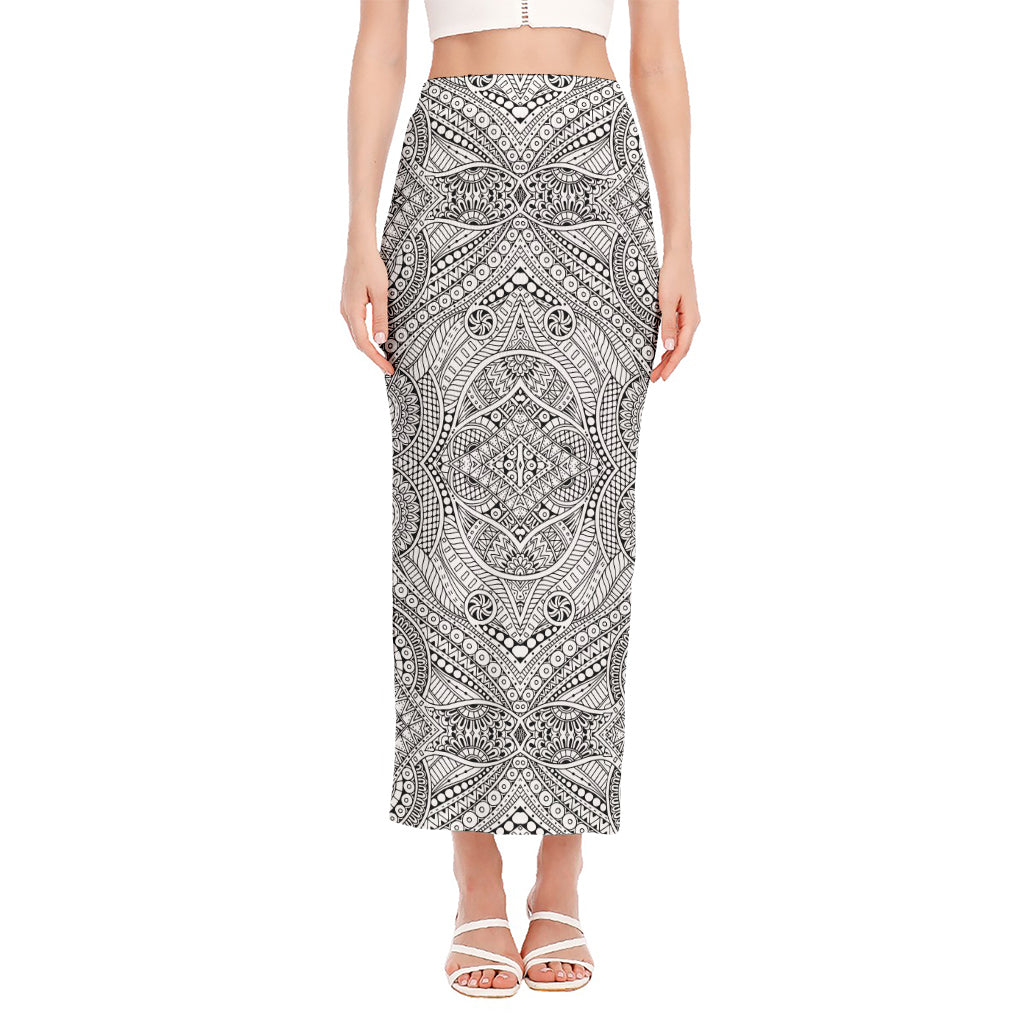Ethnic Zentangle Pattern Print Side Slit Maxi Skirt