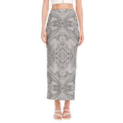 Ethnic Zentangle Pattern Print Side Slit Maxi Skirt