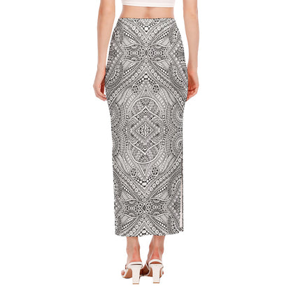 Ethnic Zentangle Pattern Print Side Slit Maxi Skirt