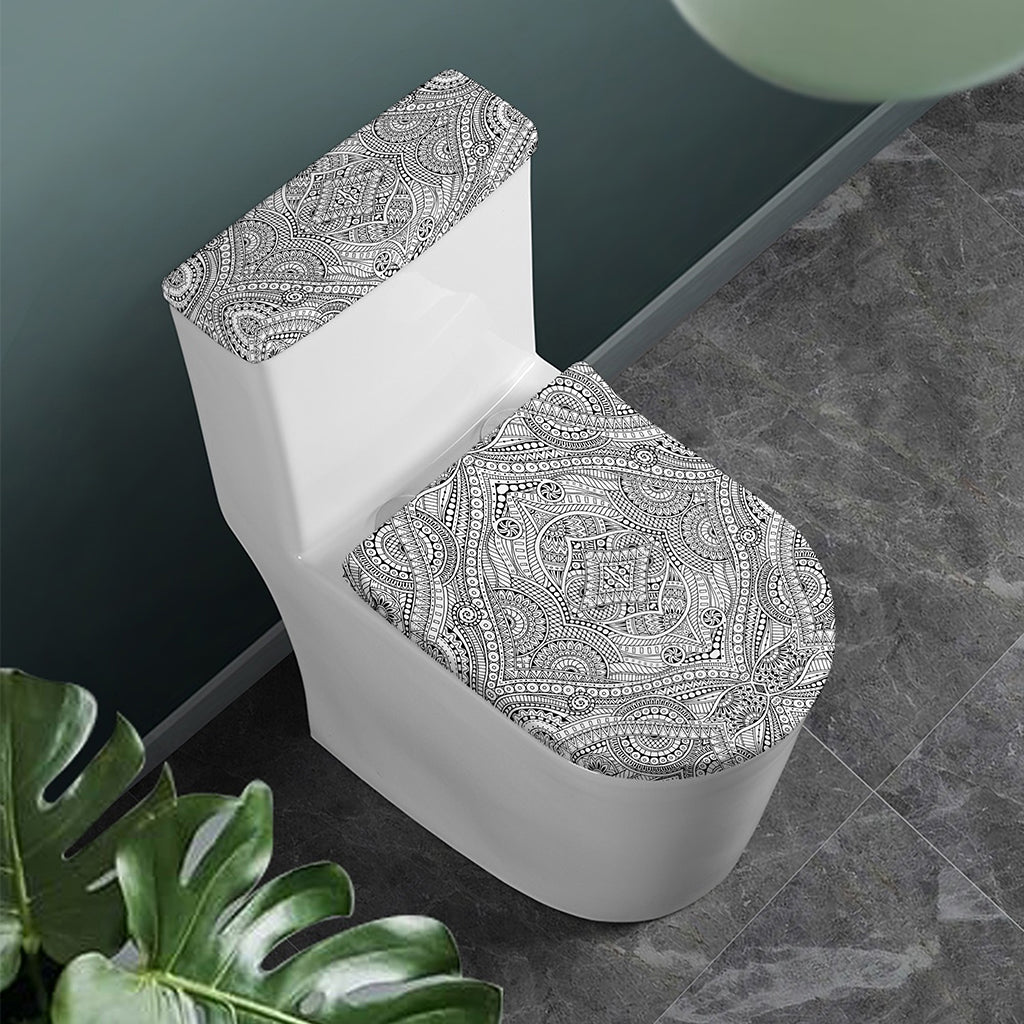 Ethnic Zentangle Pattern Print Toilet Lid And Tank Cover Set