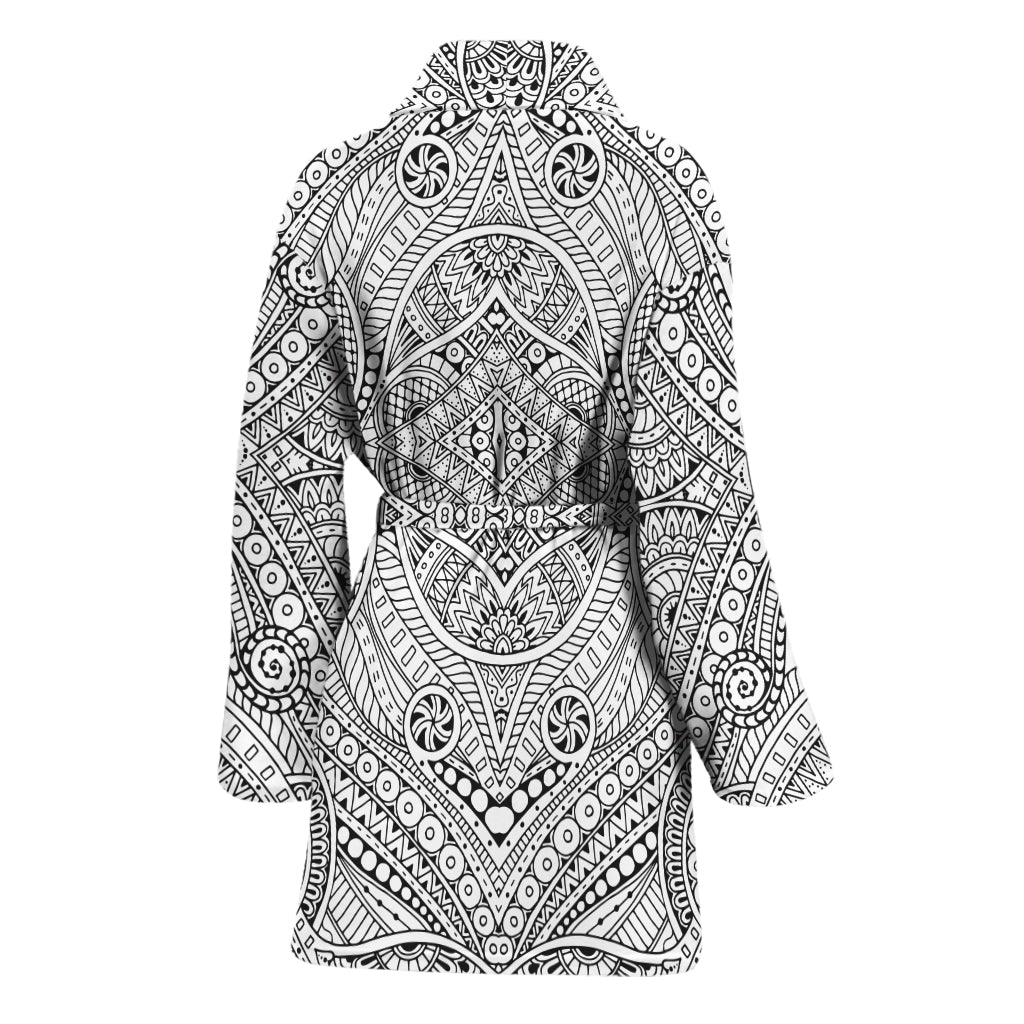 Ethnic Zentangle Pattern Print Women's Bathrobe