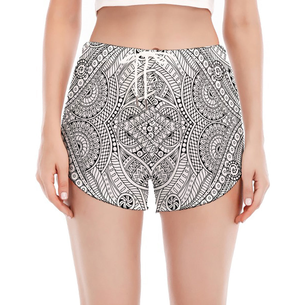 Ethnic Zentangle Pattern Print Women's Split Running Shorts