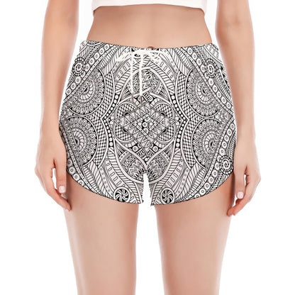 Ethnic Zentangle Pattern Print Women's Split Running Shorts
