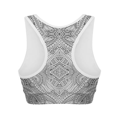 Ethnic Zentangle Pattern Print Women's Sports Bra