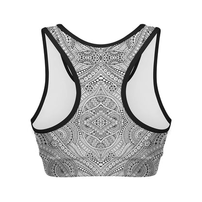 Ethnic Zentangle Pattern Print Women's Sports Bra