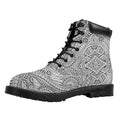 Ethnic Zentangle Pattern Print Padded Collar Lace Up Boots