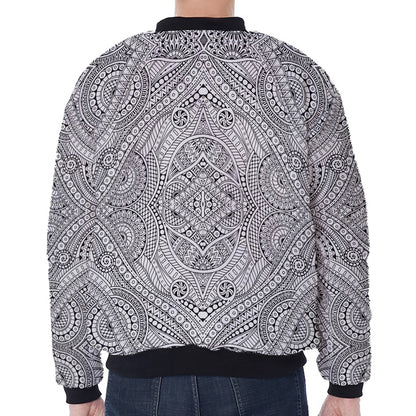 Ethnic Zentangle Pattern Print Zip Sleeve Bomber Jacket