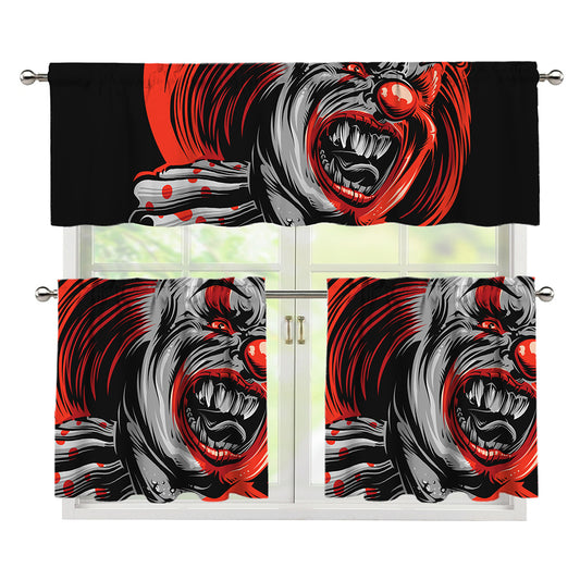 Evil Clown Print 3 Piece Kitchen Curtains