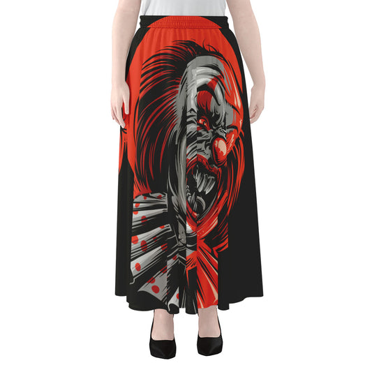 Evil Clown Print Chiffon Maxi Skirt