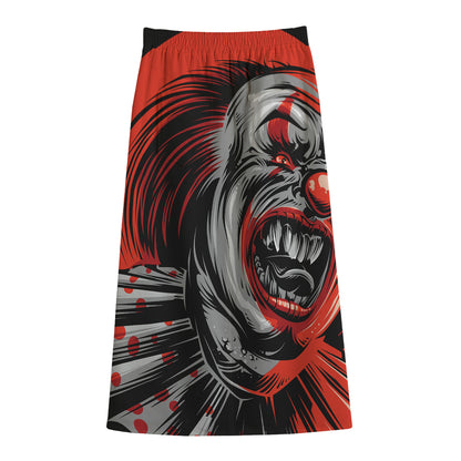 Evil Clown Print Cotton Front Slit Maxi Skirt