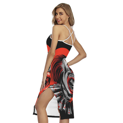 Evil Clown Print Cross Back Cami Dress