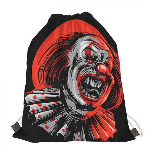 Evil Clown Print Drawstring Bag