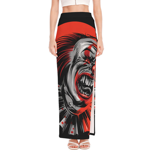 Evil Clown Print High Slit Maxi Skirt