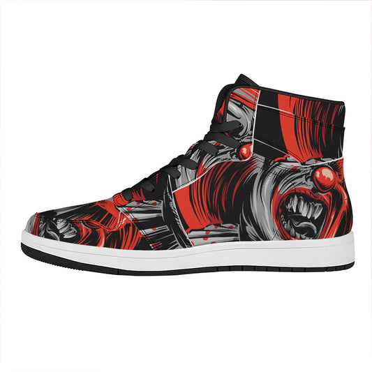 Evil Clown Print High Top Leather Sneakers