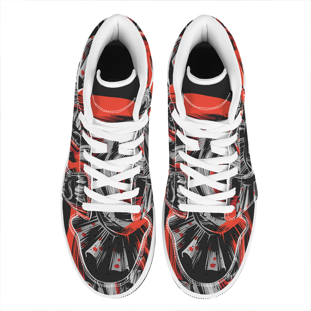 Evil Clown Print High Top Leather Sneakers