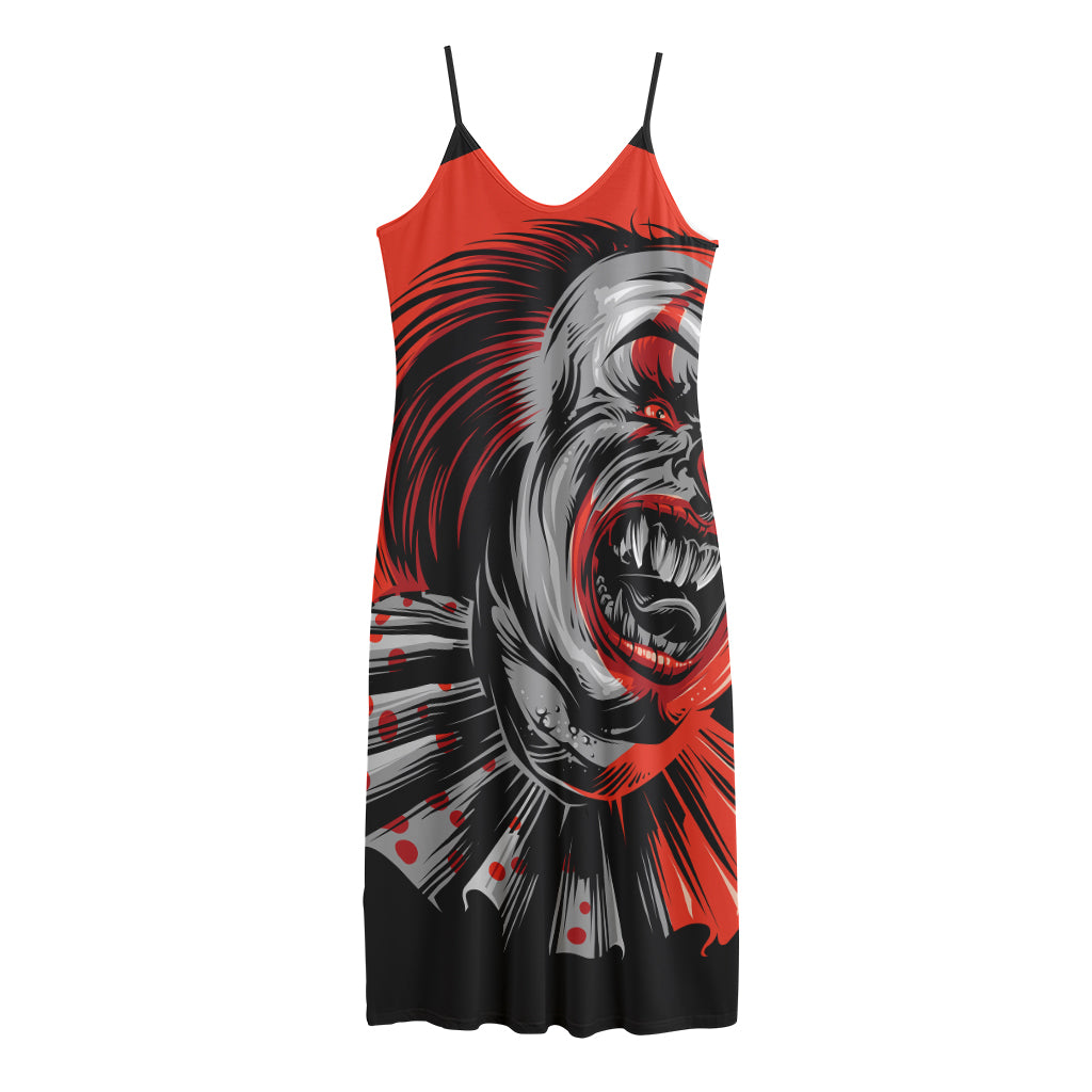 Evil Clown Print Jersey Midi Cami Dress