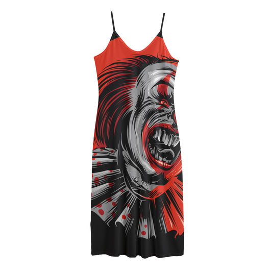 Evil Clown Print Jersey Midi Cami Dress