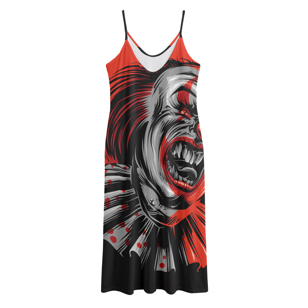 Evil Clown Print Jersey Midi Cami Dress