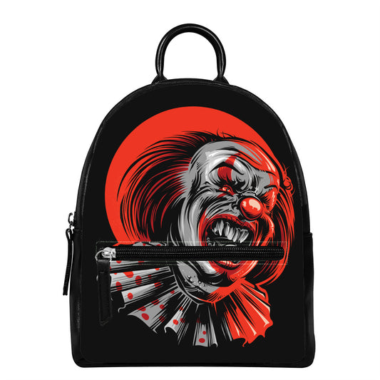 Evil Clown Print Leather Backpack