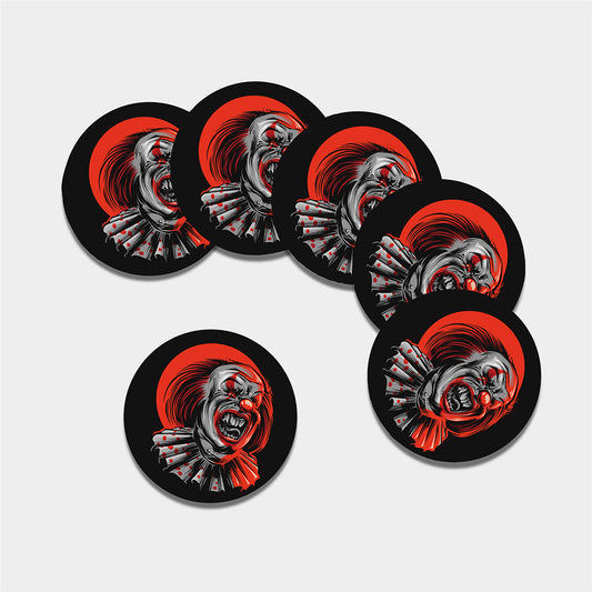 Evil Clown Print Leather Coaster Set