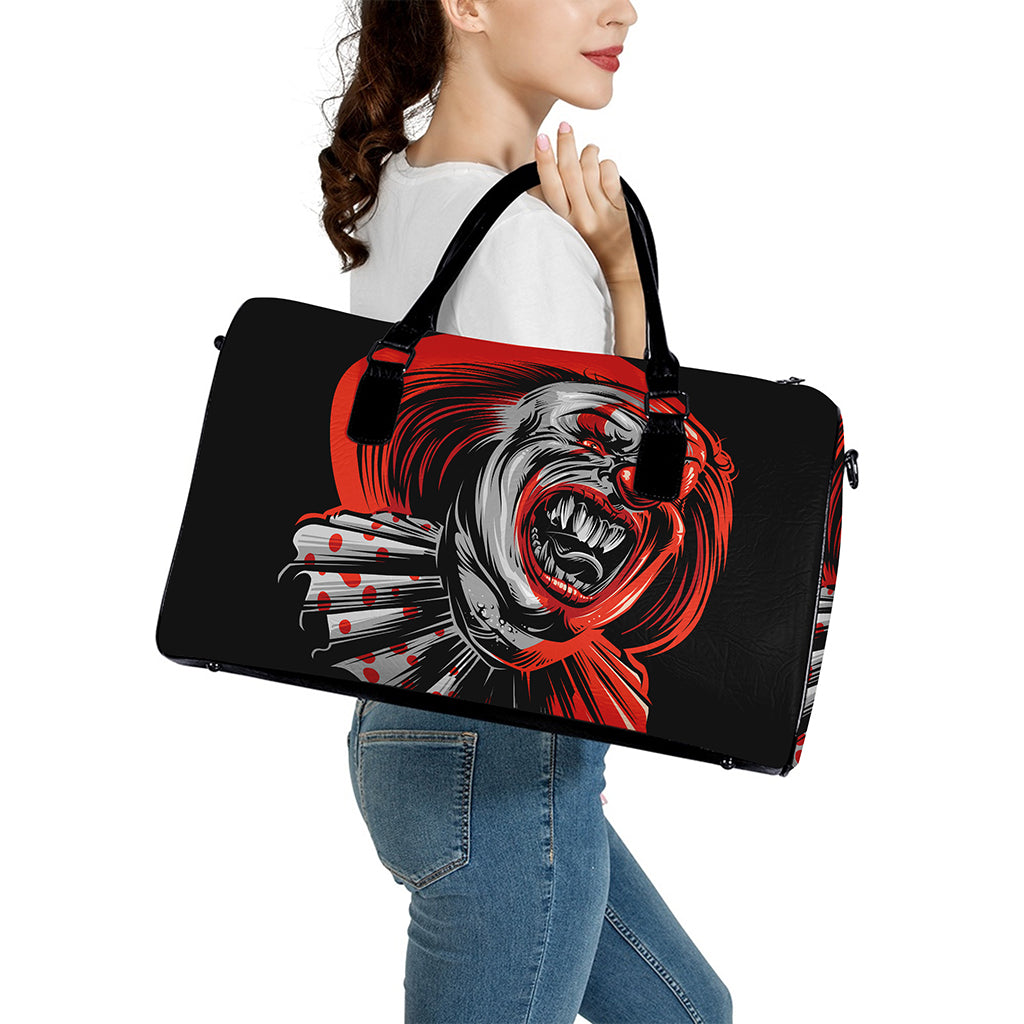 Evil Clown Print Leather Duffle Bag