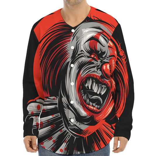 Evil Clown Print Long Sleeve Baseball Jersey