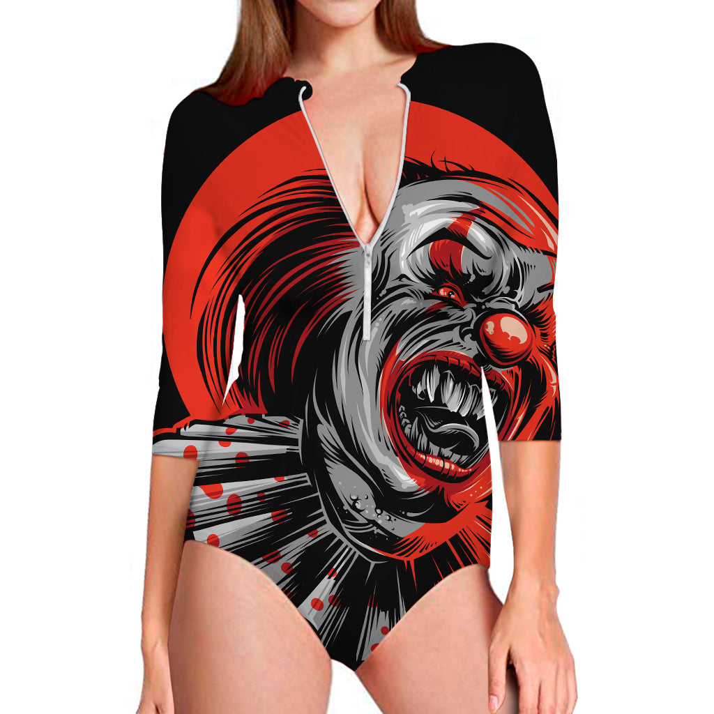 Evil Clown Print Long Sleeve Swimsuit