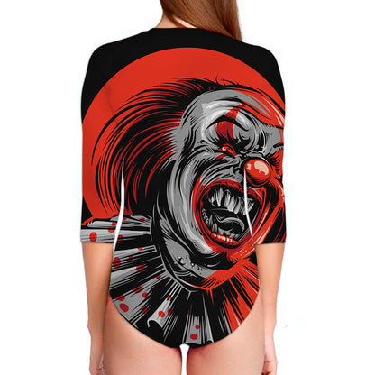 Evil Clown Print Long Sleeve Swimsuit