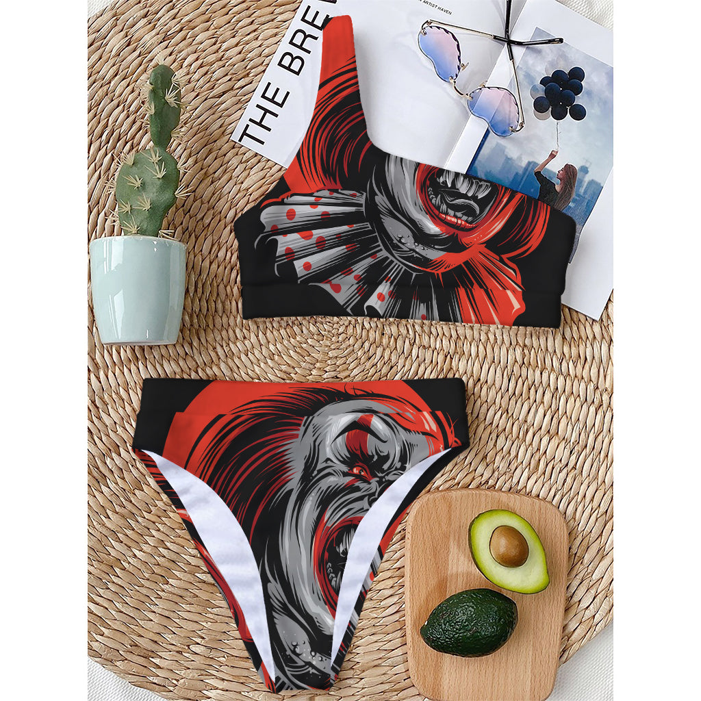Evil Clown Print One Shoulder Bikini Top