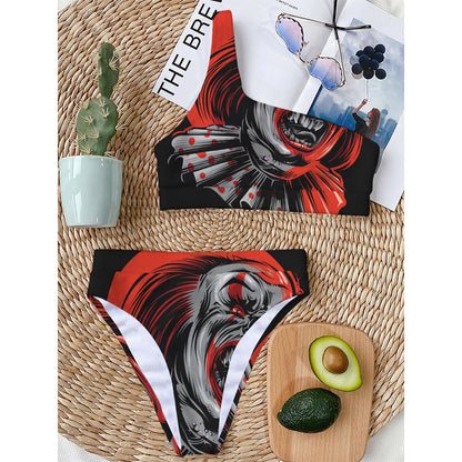 Evil Clown Print One Shoulder Bikini Top