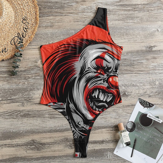Evil Clown Print One Shoulder Bodysuit